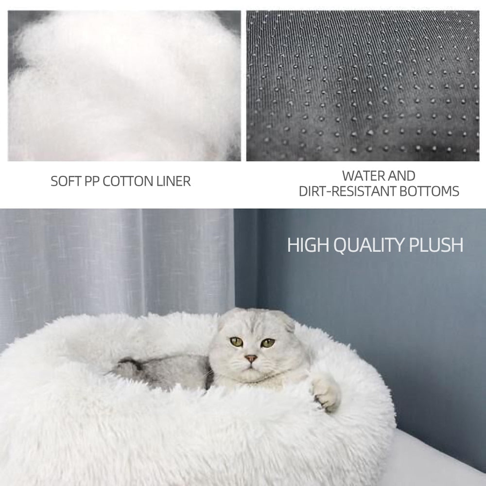 Soft Long Plush Cat Bed House Round Pet Cat Cave