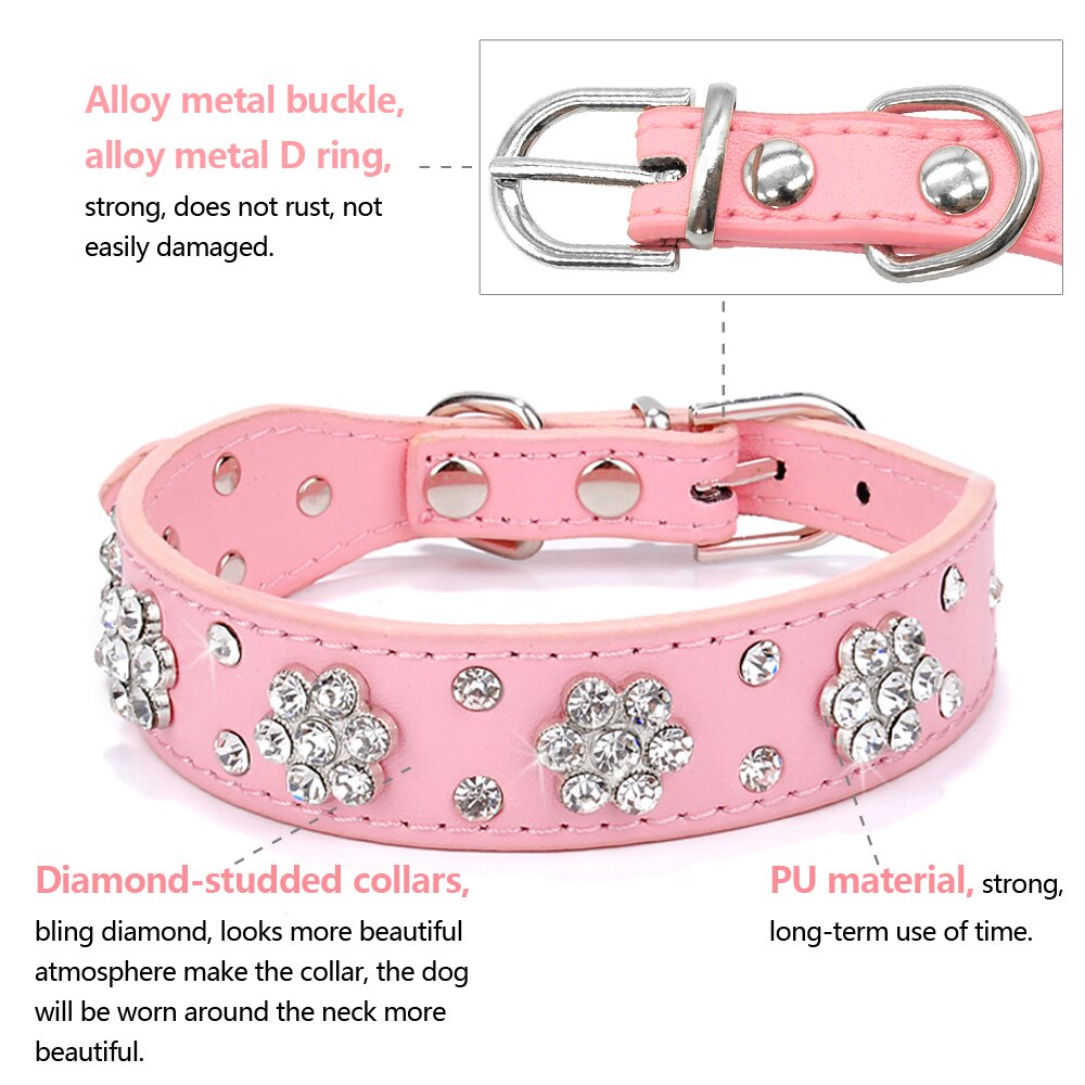 Bling Rhinestone Dog Collars Leather For Small Dogs